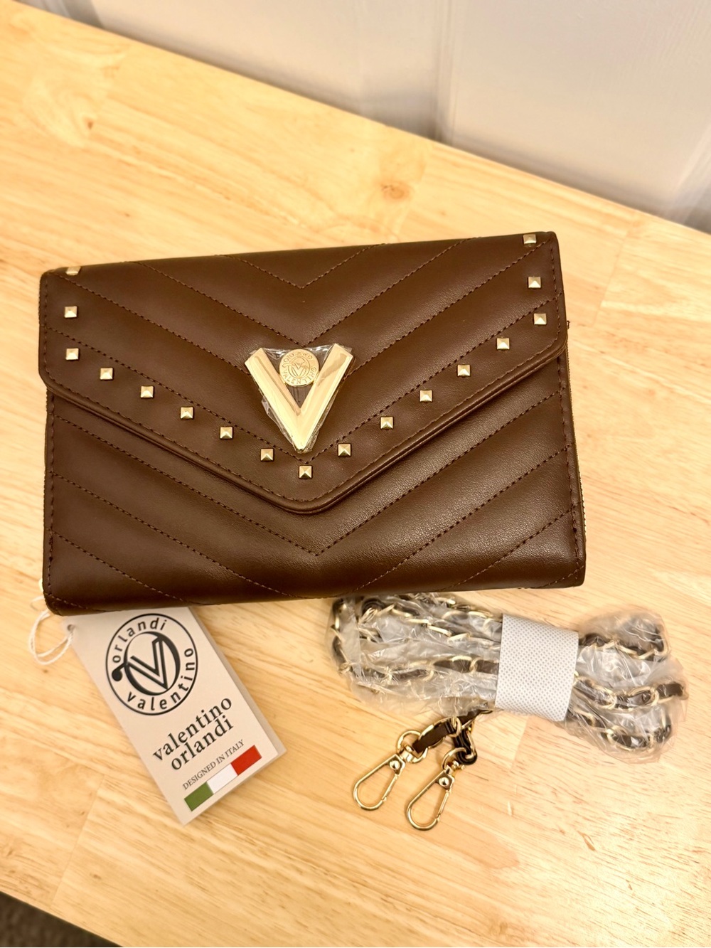 NWT Valentino Orlandi Morgan Crossbody Brown Gold VOSB-021 $89